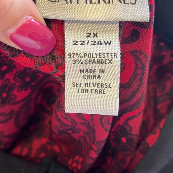 Catherine’s Red & Black Lace Print Button Down Tab Sleeve Top sz 2X - Picture 8 of 8